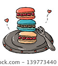 Cozy Sweet food illustration, Hand draw macaron stack plate doodle line 139773440