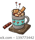 Cozy Sweet food illustration, Hand draw warm cocoa mug love marshmallows doodle line 139773442