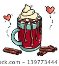 Cozy Sweet food illustration, Hand draw cocoa mug with whipped creamy doodle line 139773444