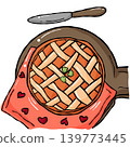 Cozy Sweet food illustration, Hand draw pumpkin pie on skillet warm doodle line 139773445