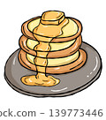 Cozy Sweet food illustration, Hand draw pancake syrup butter on plate doodle line 139773446