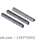 A set of simple isometric illustrations of trains. Railway, transportation, and vehicle assets with main lines. 139773452