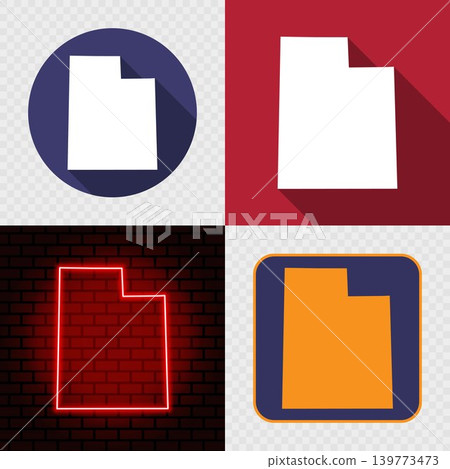 Utah State Map Icons Set, USA Silhouette Collection in Flat, Minimal and Neon Styles. Utah State Map Icons Set, USA Silhouette Collection in Flat, Minimal and Neon Styles. 139773473