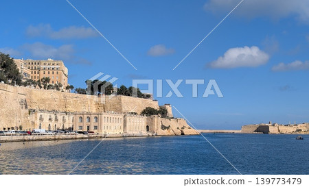 Tranquil view at the edge of Valletta with the Grand Harbor Tranquil view at the edge of Valletta with the Grand Harbor 139773479