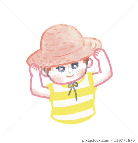 A child wearing a straw hat A child wearing a straw hat 139773670