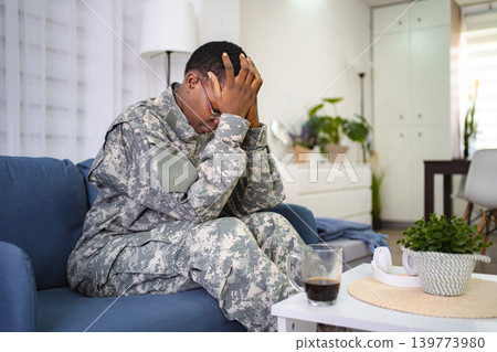 Military Veteran Struggling with Emotional Stress at Home Military Veteran Struggling with Emotional Stress at Home 139773980