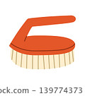Cleaning scrub brush with red handle and light bristles flat vector illustration isolated on white background. Simple household cleaning tool 139774373