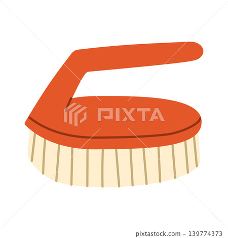 Cleaning scrub brush with red handle and light bristles flat vector illustration isolated on white background. Simple household cleaning tool 139774373