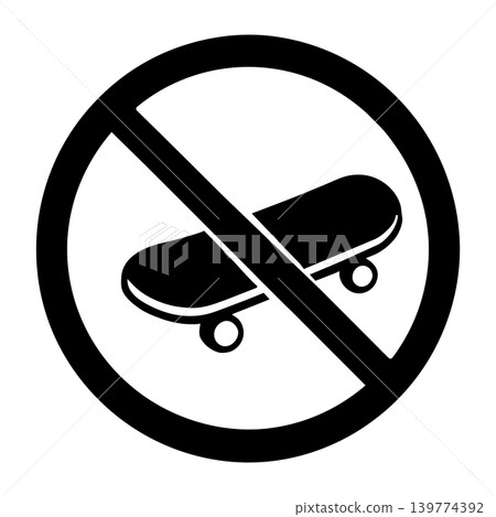Black and white pictogram of a no-skateboarding sign Black and white pictogram of a no-skateboarding sign 139774392