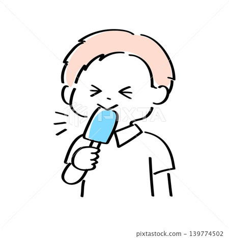 一幅男孩吃汽水味冰淇淋的插圖。 一幅男孩吃汽水味冰淇淋的插圖。 139774502
