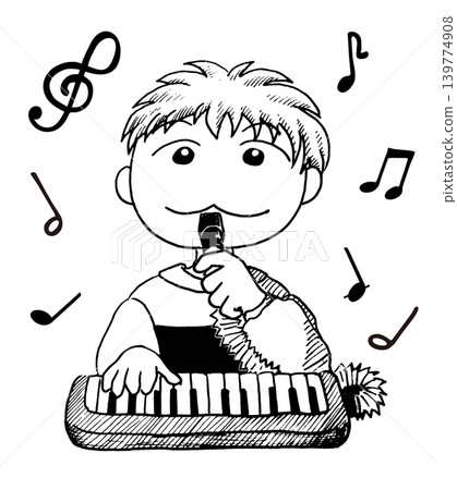 Illustration of a boy playing the keyboard harmonica Illustration of a boy playing the keyboard harmonica 139774908