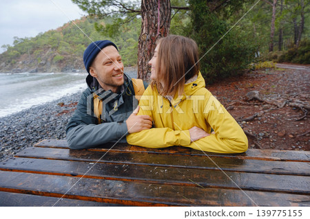 Couple enjoys Turkish coastline near Kemer. Couple enjoys Turkish coastline near Kemer. 139775155