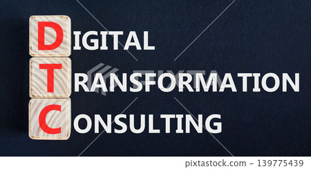DTC digital transformation consulting symbol. Concept words DTC digital transformation consulting on beautiful wooden blocks. Beautiful black background. Business DTC concept. Copy space. DTC digital transformation consulting symbol. Concept words DTC digital transformation consulting on beautiful wooden blocks. Beautiful black background. Business DTC concept. Copy space. 139775439
