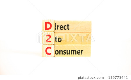DTC direct 2 consumer symbol. Concept words DTC direct 2 consumer on beautiful wooden blocks. Beautiful white background. Business DTC direct 2 consumer concept. Copy space. 139775441