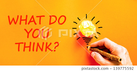 What do you think symbol. Concept words What do you think on beautiful orange paper. Beautiful orange background. Businessman hand. Business What do you think motivational support concept. Copy space. What do you think symbol. Concept words What do you think on beautiful orange paper. Beautiful orange background. Businessman hand. Business What do you think motivational support concept. Copy space. 139775592