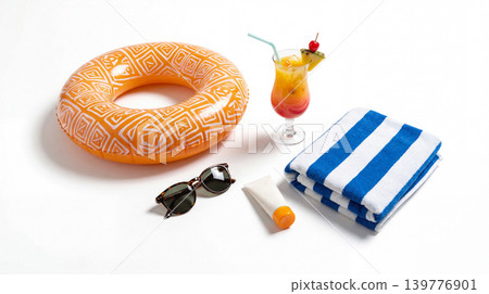 Poolside relaxation kit: inflatable ring cocktail sunscreen towel with cocktail Poolside relaxation kit: inflatable ring cocktail sunscreen towel with cocktail 139776901
