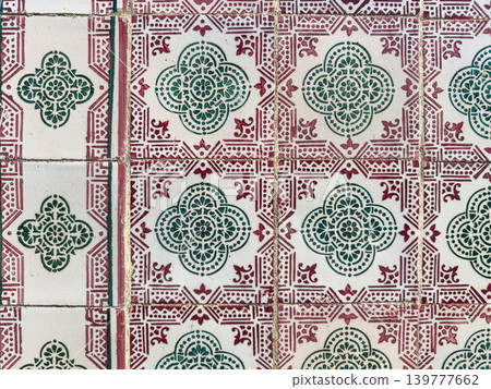 Vintage Portuguese azulejo tile wall backdrop Vintage Portuguese azulejo tile wall backdrop 139777662