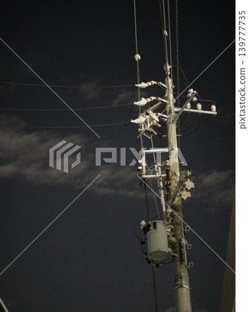 A minimalist background featuring simple utility poles and the sky. 139777735