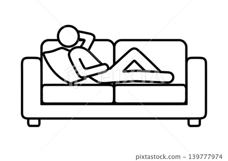 Line icon of a person relaxing on a sofa 139777974