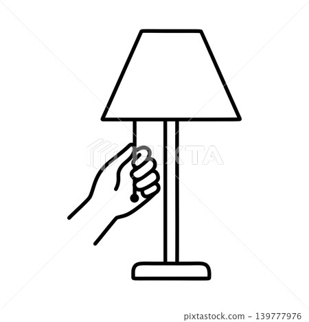 A line icon of a hand pulling a lamp cord. 139777976