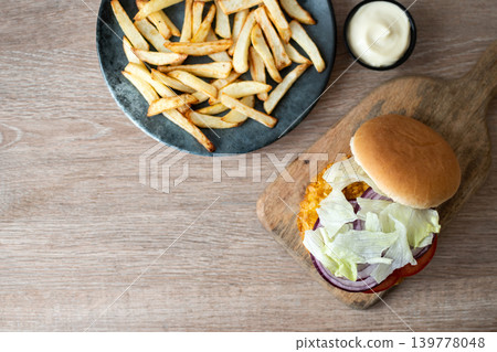 Closeup of crispy chicken burger Closeup of crispy chicken burger 139778048