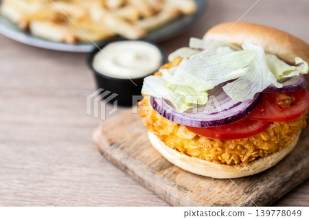 Closeup of crispy chicken burger Closeup of crispy chicken burger 139778049