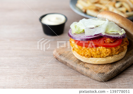 Closeup of crispy chicken burger Closeup of crispy chicken burger 139778051