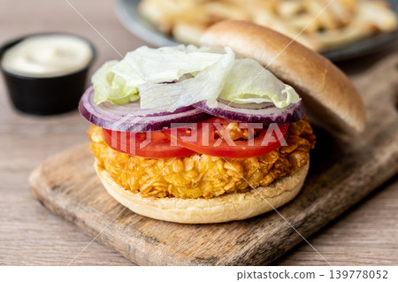 Closeup of crispy chicken burger Closeup of crispy chicken burger 139778052