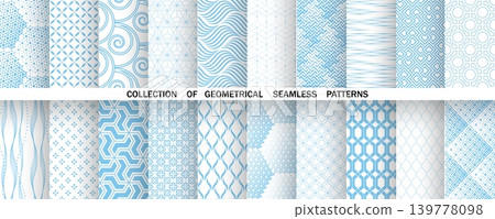 Geometric set of seamless blue and white patterns. Simple vector graphics 139778098