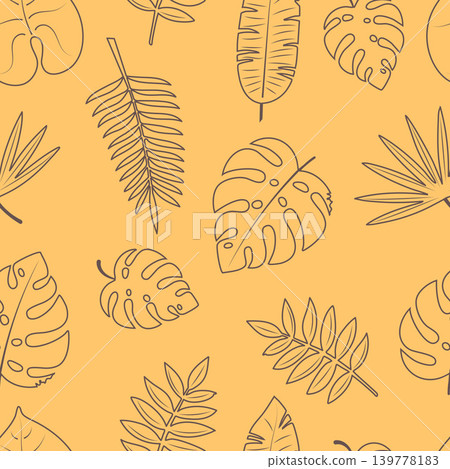 Seamless Tropical Monstera and Palm Leaf Pattern Seamless Tropical Monstera and Palm Leaf Pattern 139778183