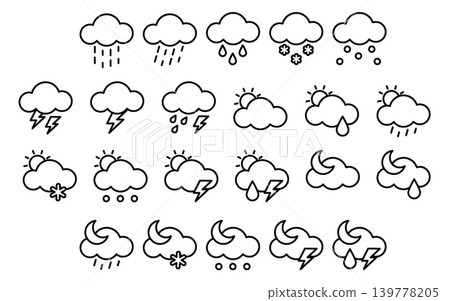 Cloudy Weather Icon Set - Line Outline Cloudy Weather Icon Set - Line Outline 139778205