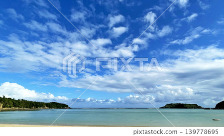 The sea and tranquil sandy beach of Abe, Okinawa, under a clear summer sky. The sea and tranquil sandy beach of Abe, Okinawa, under a clear summer sky. 139778695