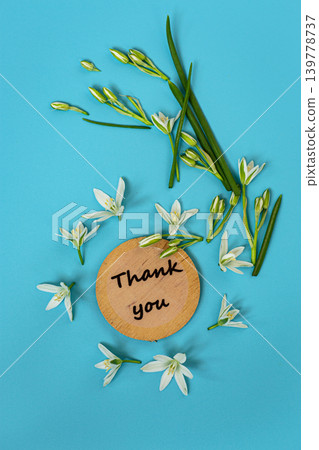 Minimal floral thank you card with pastel blue backdrop Minimal floral thank you card with pastel blue backdrop 139778737