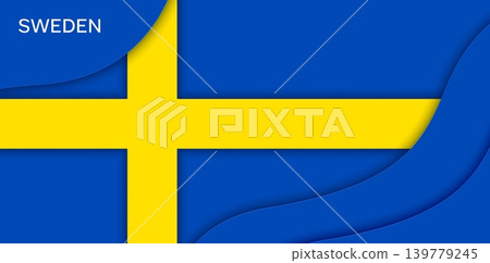 Paper cut flag of Sweden and papercut 6 June National Day holiday banner. Sweden flag of paper cut waves for Swedish patriotic banner with yellow cross on blue wavy papercut background Paper cut flag of Sweden and papercut 6 June National Day holiday banner. Sweden flag of paper cut waves for Swedish patriotic banner with yellow cross on blue wavy papercut background 139779245