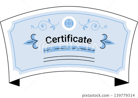 Blue curved certificate with floral ornaments vector illustration. Education, business achievement, graduation, recognition, award, global success. Arched diploma with decorative swirls Blue curved certificate with floral ornaments vector illustration. Education, business achievement, graduation, recognition, award, global success. Arched diploma with decorative swirls 139779314