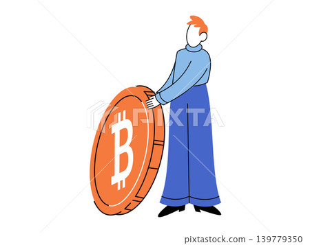 Man holding a large bitcoin coin vector illustration. Crypto investment, digital finance, blockchain, wealth management, fintech, online trading. Male character with giant btc token Man holding a large bitcoin coin vector illustration. Crypto investment, digital finance, blockchain, wealth management, fintech, online trading. Male character with giant btc token 139779350