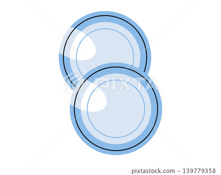 Two blue ceramic plates vector illustration. Kitchen equipment, restaurant service, home dining, food presentation, catering supplies, household items. Pair of round porcelain dishes 139779358