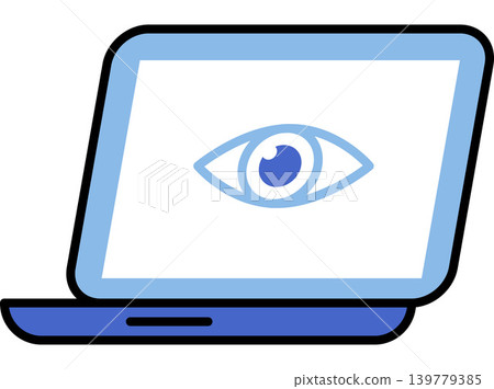 Laptop computer with an eye icon on the screen vector illustration. Cybersecurity, digital surveillance, online privacy, data monitoring, internet safety, vision care. Notebook with ocular symbol Laptop computer with an eye icon on the screen vector illustration. Cybersecurity, digital surveillance, online privacy, data monitoring, internet safety, vision care. Notebook with ocular symbol 139779385