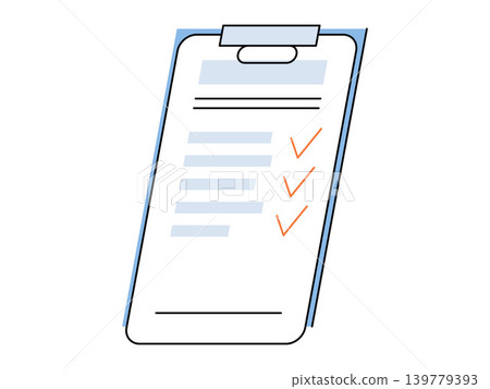 Clipboard with checkmarks and list vector illustration. Task management, business planning, medical records, survey results, quality control, project tracking. Document with ticks on paper Clipboard with checkmarks and list vector illustration. Task management, business planning, medical records, survey results, quality control, project tracking. Document with ticks on paper 139779393
