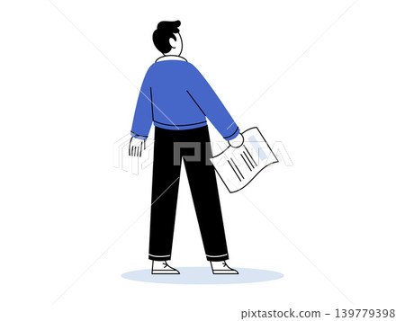 Businessman from back view holding a paper document vector illustration. Recruitment, employment, business planning, documentation, office work, career growth. Male employee with report Businessman from back view holding a paper document vector illustration. Recruitment, employment, business planning, documentation, office work, career growth. Male employee with report 139779398