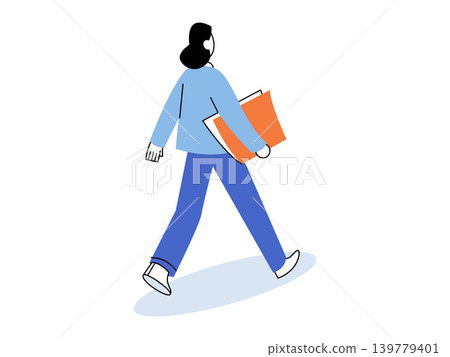 Woman walking with a folder vector illustration. Business career, education process, office work, corporate lifestyle, student life, professional growth. Female employee carrying documents Woman walking with a folder vector illustration. Business career, education process, office work, corporate lifestyle, student life, professional growth. Female employee carrying documents 139779401