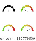 Dashboard colorful speedometer icons set. Vector scale, level of performance. Abstract graphic element concept of tachometer, speedometer, indicators, score. Customer satisfaction scores. 139779609