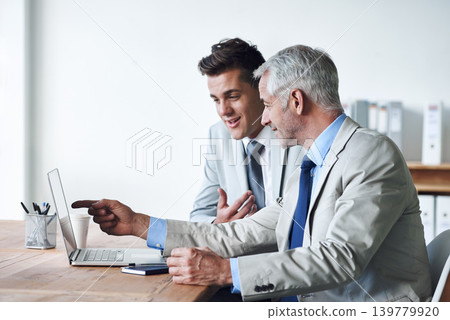 Senior businessman, employee and laptop for consulting, leadership and mentor on technology. Businesspeople, ideas and advice or feedback on report, proposal and discussion or teaching in office Senior businessman, employee and laptop for consulting, leadership and mentor on technology. Businesspeople, ideas and advice or feedback on report, proposal and discussion or teaching in office 139779920