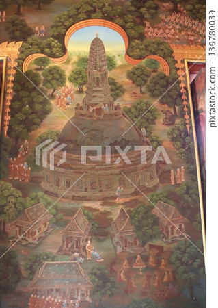 Buddhist Temple Mural with Sacred Architecture Buddhist Temple Mural with Sacred Architecture 139780039