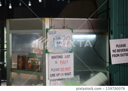 Queue Number Sign at Food Stall with Waiting List Notice Queue Number Sign at Food Stall with Waiting List Notice 139780076