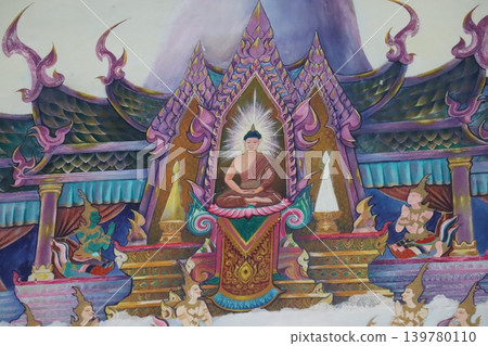 Thai Buddhist Temple Interior with Buddha Statue Thai Buddhist Temple Interior with Buddha Statue 139780110