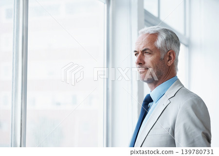 Mature, man and thinking of business at window, planning for future and idea for office. Professional, mindset and businessman remember a dream for company and consider decision, choice or solution Mature, man and thinking of business at window, planning for future and idea for office. Professional, mindset and businessman remember a dream for company and consider decision, choice or solution 139780731