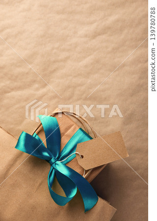 Father's Day creating gift with blue ribbon and tag Father's Day creating gift with blue ribbon and tag 139780788