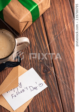 Father's Day celebration with gift, coffee, and greeting card Father's Day celebration with gift, coffee, and greeting card 139780795