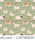 Cottagecore Farm Animals Pattern. Green Background 139780839